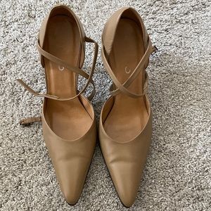 Aldo size 37 tan pumps with ankle strap. Worn once or twice.